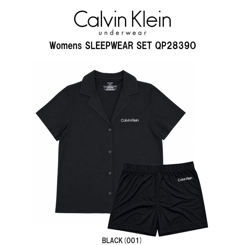 Calvin Klein(カルバンクライン)ck レディース スリープウェア ルームウェア 襟付き シャツ ボタン ショートパンツ セット 半袖 ロゴ パジャマ QP2839O