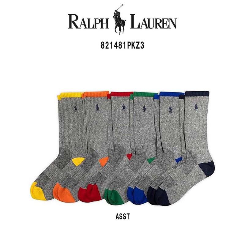 POLO RALPH LAUREN(ポロ ラルフローレン)クルーソックス アソート クッション 6足セット ポニーロゴ 刺繍 グレー 靴下 男性用 メンズ ギフト 821481PKZ3
