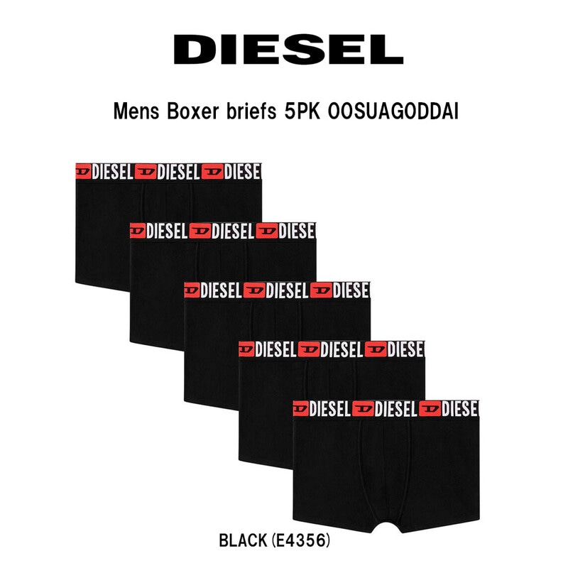 DIESEL(ディーゼル)ボクサーパンツ 前閉じ 無地 ロゴ コットン 5枚組 セット メンズ 男性用 下着 Mens Boxer briefs 5PK 00SUAG0DDAI