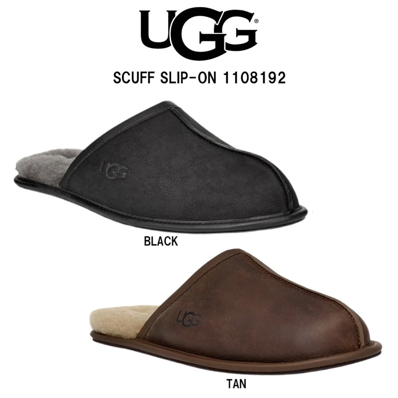 UGG(アグ)メンズ スカッフ スリッパ スリッポン シープスキン レザー サンダル ルームシューズ シンプル 屋内 屋外 男性用 靴 M SCUFF SLIP-ON 1108192