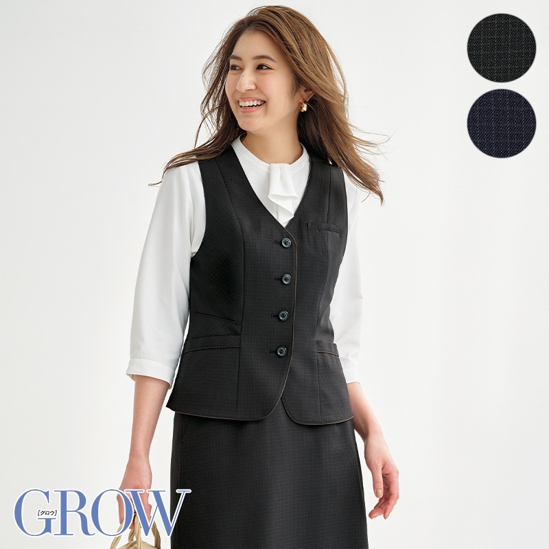 オフィス 事務服 制服 受付 SERVO サーヴォ GROW (グロウ) ベスト GVEL-2353 ユニバース・チェック ベスト GVEL-2353 GROW グロウ | GROW / グロウ,夏物,半袖ブラウス