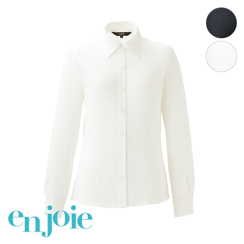 事務服 ブラウス 長袖 レディース 制服 仕事服 オフィス ビジネス 医療 医療事務 美容 会社 受付 大きいサイズ 17号 19号 シャツ リボン おしゃれ かわいい 上品 ユニフォーム ホワイト ブラック Enjoie アンジョア Jj L 制服 事務服 リボン