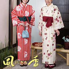 中国製カラー浴衣　風香シリーズ　業務用仕様　女性用　矢羽にバラ・ピンク柄　20枚セット