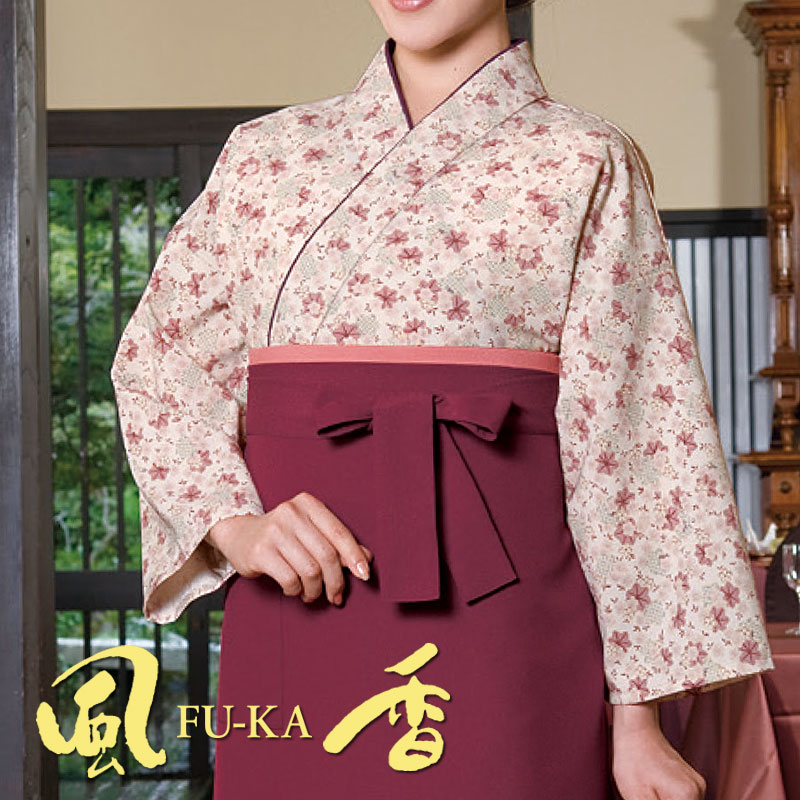 本手染め 作務衣上着(桜と楓・ピンク) [男女兼用] SJ-4312 | 風香(FU