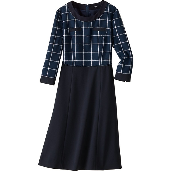 【新品未使用品】アンジョア 事務服 11号 七分袖ワンピース マトラッセチェック 事務服,ワンピース受付 事務服 ワンピース 62010 マトラッセチェック