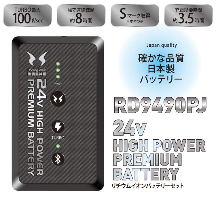 2024年新型 空調風神服 24V仕様リチウムイオンバッテリーセット