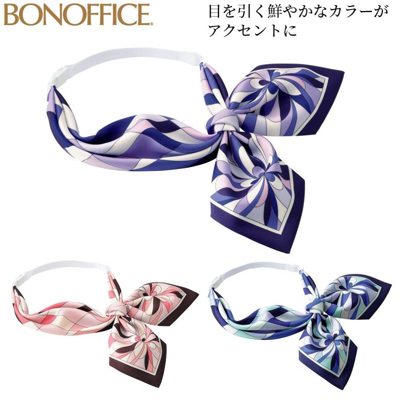 ボンマックス スカーフリボン BA9134 リボンタイ アジャスター付き フラワー柄 華やか 事務服 制服 オフィスウェア レディース アクセサリー 受付 接客 上品 おしゃれ サロン クリニック BONMAX