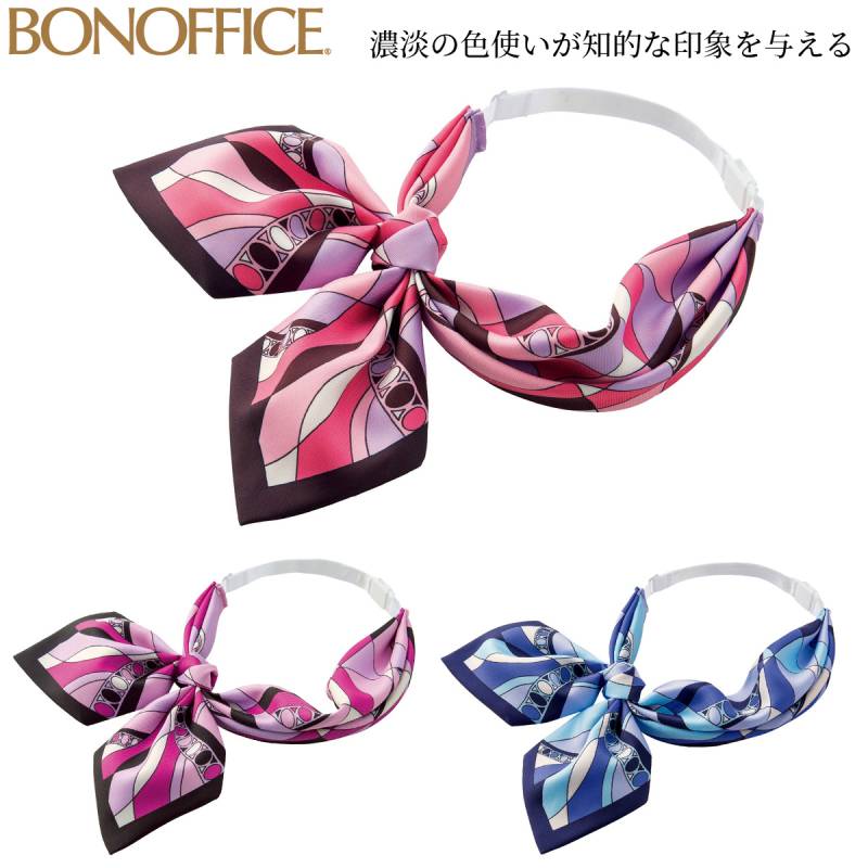 ボンマックス スカーフリボン BA9135 リボンタイ アジャスター付き 幾何学柄 華やか 事務服 制服 オフィスウェア レディース アクセサリー 受付 接客 上品 おしゃれ サロン クリニック BONMAX