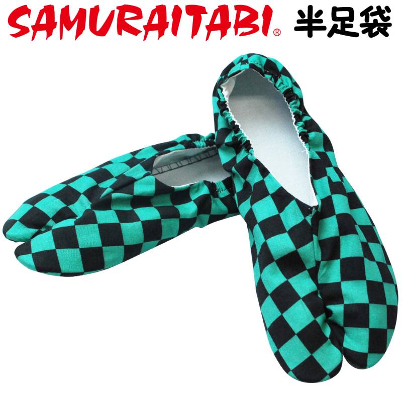 SAMURAITABI 半足袋 市松グリーン ソックス 縁起物 女性 男性 メンズ レディース 武蔵野ユニフォーム サムライ足袋 091-hantabi-itimatugreen