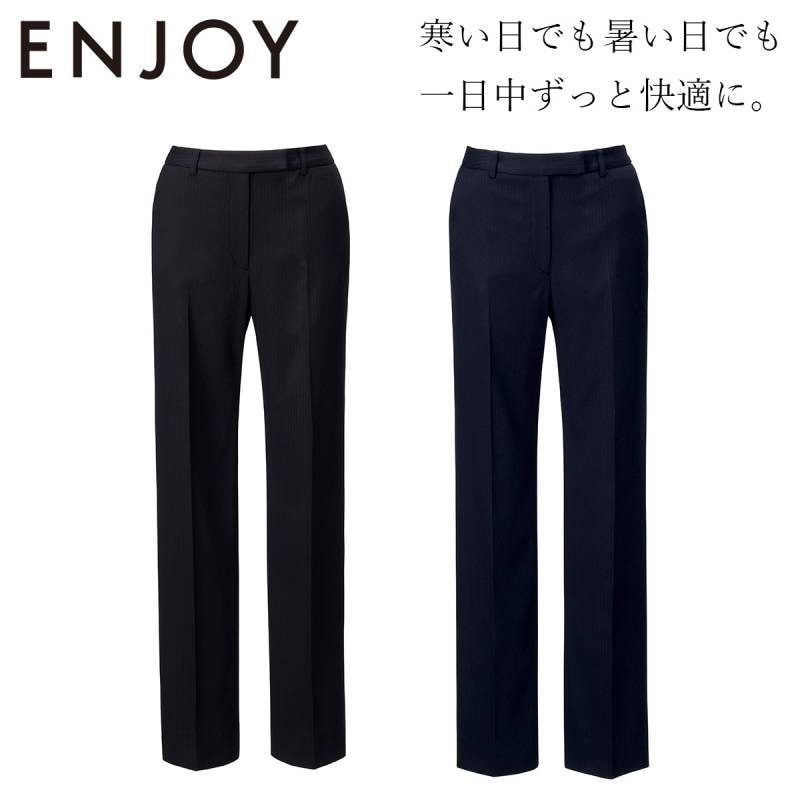 KARSEE カーシーカシマ ENJOY ストレートパンツ 23号 EAL869 ストライプ 静電気防止 後ろ脇ゴム 2wayストレッチ 吸汗速乾 湿度コントロール イージーケア 家庭洗濯 オールシーズン きちんと感 オフィス 受付 制服 営業 事務服