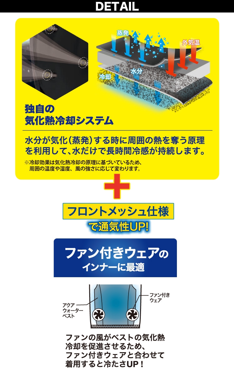 AQUA TEC アクアウォーターベスト（フロントメッシュ）AT401 接触冷感 中芯抗菌加工 サイドストレッチ 春夏 作業服 作業着 熱中症対策 bigborn ビッグボーン