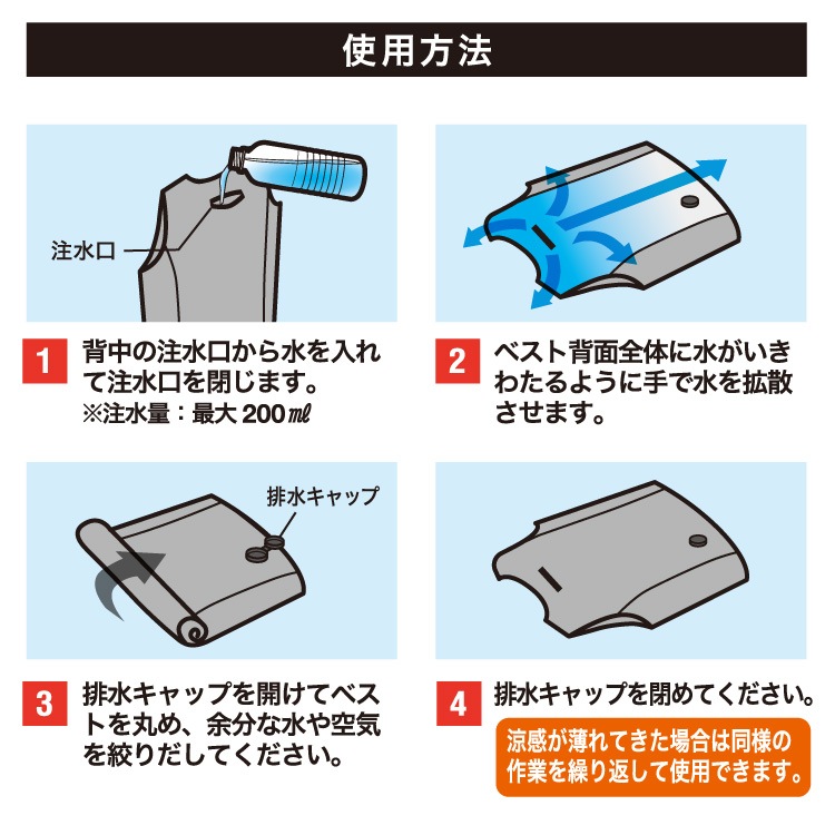 AQUA TEC アクアウォーターベスト（フロントメッシュ）AT401 接触冷感 中芯抗菌加工 サイドストレッチ 春夏 作業服 作業着 熱中症対策 bigborn ビッグボーン