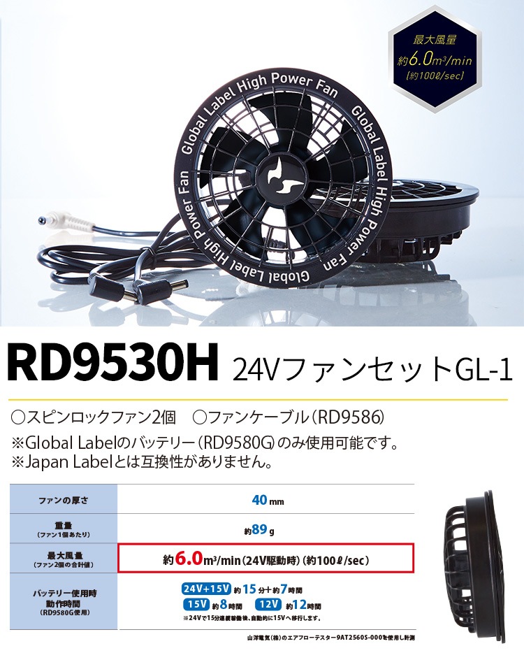 2025年新作海外製 空調風神服 24Vリチウムイオンバッテリースピン
