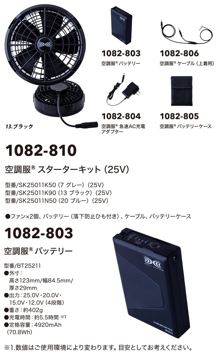 2025年新商品 寅壱 TORAICHI トライチ 1082-810 空調服スターターキット25V バッテリー ファン フルセット 電動ファン用ウェア デバイス 作業 寅壱ファン 空調服社 2025年新商品 寅壱 TORAICHI トライチ 1082-810 空調服スターター