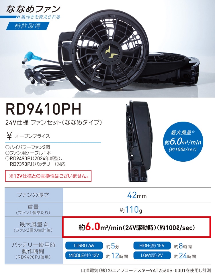 2025年新型 空調風神服 24V仕様リチウムイオンバッテリー24年製ファン