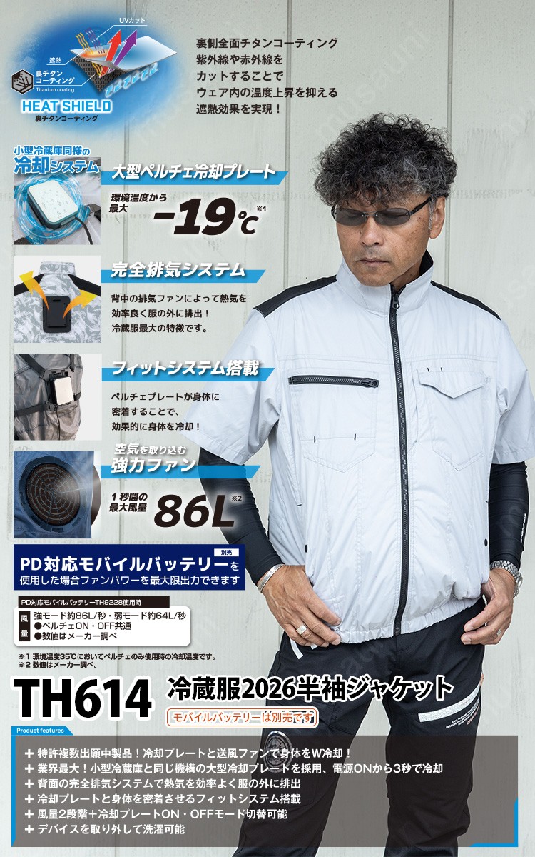 2026年新商品 ビッグボーン 冷蔵服半袖タイプ 大型冷却ペルチェ