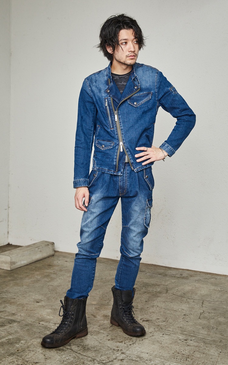 ROCKY ユニセックスライダースジャケット カーゴパンツ 上下セット RJ0916 RP6918 ストレッチ デニム 作業服 作業着 男女兼用 ロッキー BONMAX ボンマックス