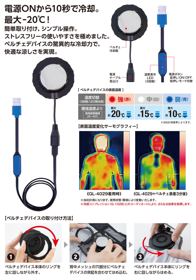 2024年新商品 空調風神服 コーコス ボルトクール ペルチェベスト GL-4029/GP-834/GFB-862/GF-886 ペルチェ/ファン/モバイルバッテリーフルセット 電動ファン用
