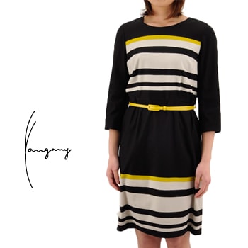 【OUTLET】yangany ヤンガニー レディース ベルト付ボーダープリントワンピース［F-5388］【返品交換不可】