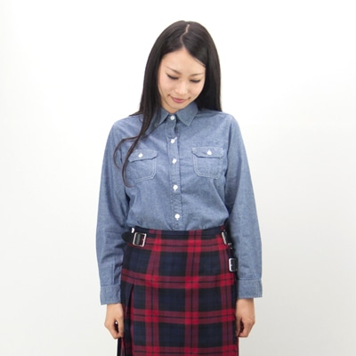 【OUTLET】miusa ミューザ レディース ブルーシャンブレー長袖コットンシャツ［NMSU1061C］ 【FW】【返品交換不可】