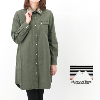 【OUTLET】MARECHAL TERRE マルシャル テル レディース ビジュー付きロングシャツワンピ［ZMT134OP85］ 【FW】【返品交換不可】