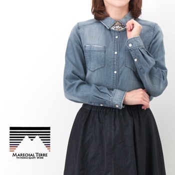 【OUTLET】MARECHAL TERRE マルシャル テル レディース ビジュー付きデニムブラウス［ZMT134BL84］ 【FW】【返品交換不可】