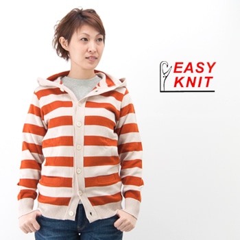 【OUTLET】EASY KNIT イージーニット レディース ボーダーフーデッドカーディガン［NEK1401CA］【返品交換不可】(F-18)