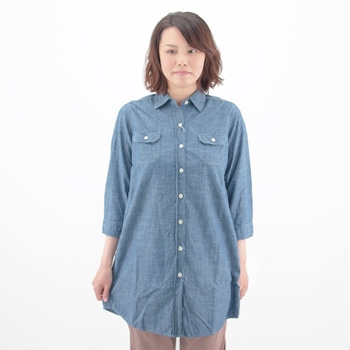 【OUTLET】miusa ミューザ レディース シャンブレー スラブコットン 7分袖シャツワンピース[NMST1402]【SS】【返品交換不可】