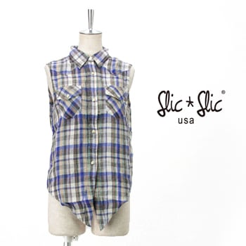 【OUTLET】Slic Slic スリックスリック レディース リネンチェック ウエスタンスリーブレスシャツ［171404］【SS】【返品交換不可】