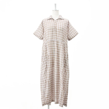 【OUTLET】SOIL ソイル レディース チェックプリント セミウィングカラーワンピース［NSL2402］【SS】【返品交換不可】