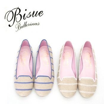 【OUTLET】BISUE ビスエ レディース ラメ入りボーダーフラットシューズ［4205JPBU］【SS】【返品交換不可】