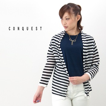 【OUTLET】CONQUEST コンクエスト レディース ボーダー柄 リネンカーデ[TTP411097HSA]【FW】【返品交換不可】