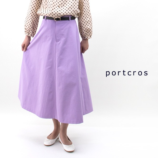 【SALE 40%OFF】portcros ポートクロス レディース ベルト付きコットンライクフレアスカート［I-8191］【2019SS】【返品交換不可】