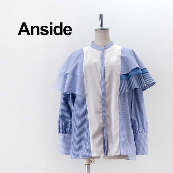 【SOLDOUT】Anside アンサイド レディース ストライプ ティアード バンドカラーシャツ［7443005］【2024SS】