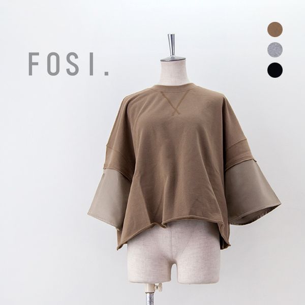 【SOLDOUT】FOSI. フォーシ レディース レザースリーブ ワイドカットソー［F3250］【2024FW】