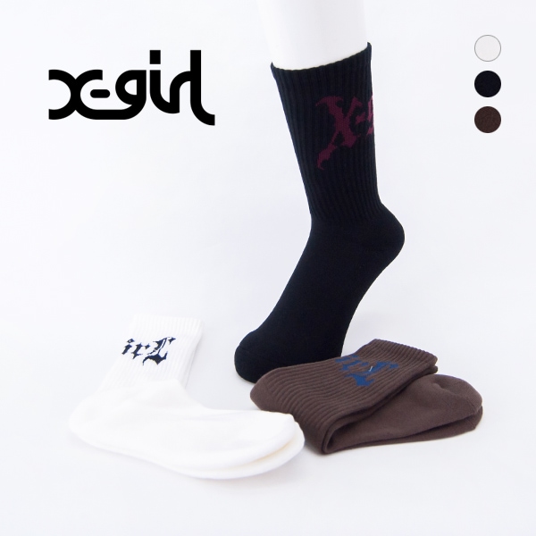 X-girl エックスガール レディース ゴシックロゴ リブソックス［105244054001］【2024FW】