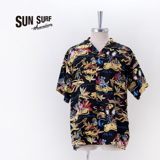 SUNSURF レーヨンオープンカラーシャツ HAWAIIAN HULA SUN SURF サンサーフ メンズ レーヨンハワイアンシャツ HAWAIIAN