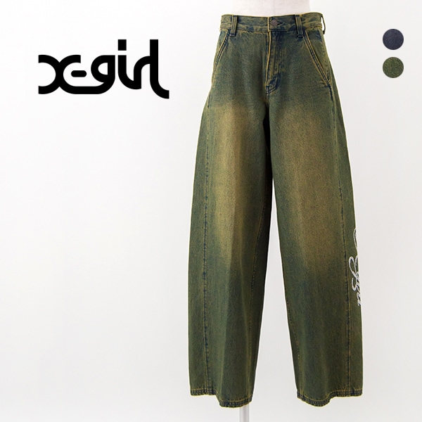 【SALE 30%OFF】X-girl エックスガール レディース ライストーンロゴ ルーズデニムパンツ［105253031008］【2025FW】【返品交換不可】