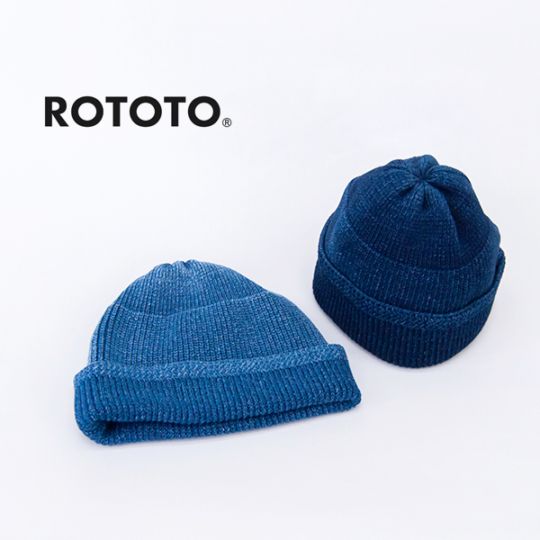 タグあり。2025　45r インディゴ　ニット帽　新品未使用 SOLDOUT】ROTOTO ロトト インディゴ ミル ワッチキャップ［R5146