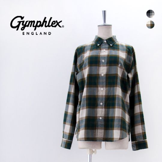 【SALE 30%OFF】Gymphlex ジムフレックス レディース ツイルチェック 長袖ボタンダウンシャツ［GY-B0197CTE］【2025FW】【返品交換不可】