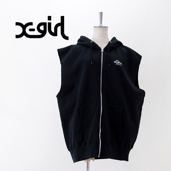 X-girl エックスガール レディース ディストレストサークルロゴ ジップアップスウェットベスト［105253021009］【2025FW】
