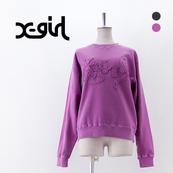 【SALE 20%OFF】X-girl エックスガール レディース ディストーテッドロゴ パッチフェイデッド スウェットトップ［105254012005］【2025FW】【返品交換不可】