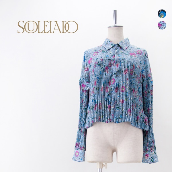 SOULEIADO ソレイアード レディース ポリエステルプリーツ レギュラーカラーブラウス［75-01-61-01003］【2026SS】