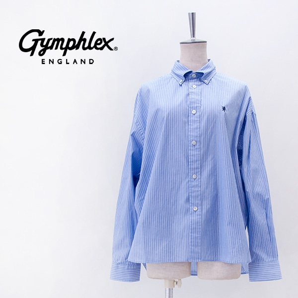 Gymphlex ジムフレックス レディース コットンストライプ ショートボタンダウン長袖シャツ［GY-B0198CBK］【2026SS】