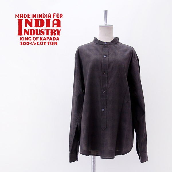 INDIA INDUSTRY インディアインダストリー メンズ ファインラインチェック バンドカラーシャツ［ND-B0468VDS］【2026SS】