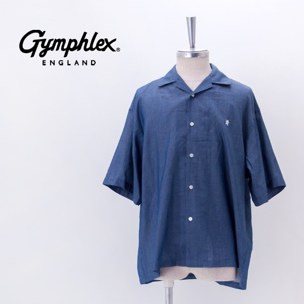 Gymphlex ジムフレックス メンズ シアーインディゴ 半袖オープンカラーシャツ［GY-B0462AZK］【2026SS】
