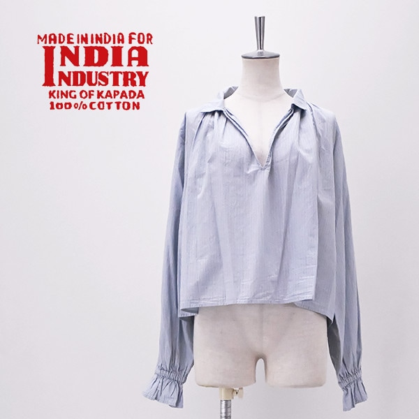 INDIA INDUSTRY インディアインダストリー レディース コットン ストライプ 長袖スキッパーシャツ［ND-B0487SPE］【2026FW】