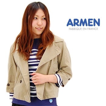 【OUTLET】ARMEN アーメン レディース 3/4SLEEVE DOUBLE BREASTED HOODED JACKET［NMPA1301］【BASIC】【返品交換不可】