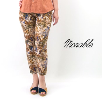 【OUTLET】Monable モナブル レディース コットンリネンプリントパンツ［U-2425］【SS】【返品交換不可】