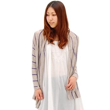 【OUTLET】mao made マオメイド レディース フレンチリネン2wayボーダーニットカーディガン［311110］【SS】【返品交換不可】